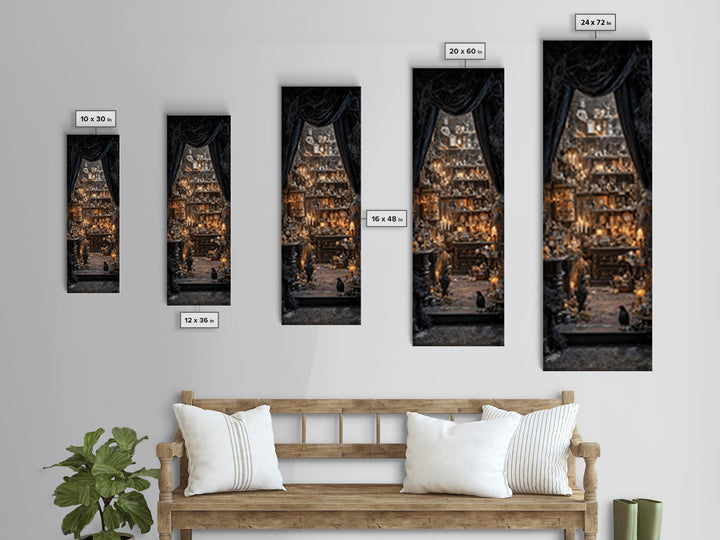 The Midnight Antique Shop, Tall Narrow Wall Art, Dark Fantasy Wall Art, Canvas Print, Halloween Wall Decor, Gothic Home Decor