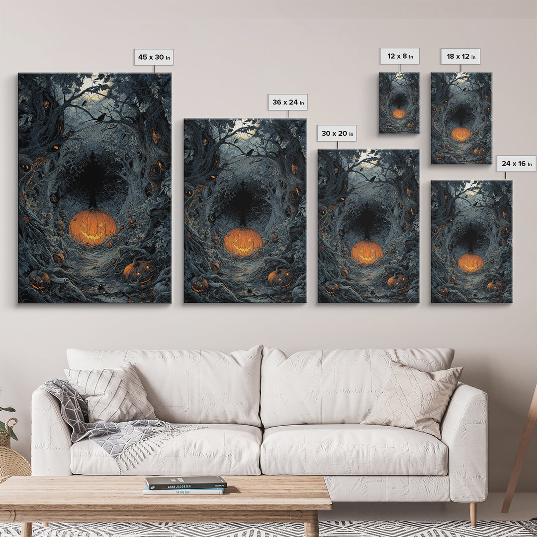 The Pumpkin Patch Maze, Vertical Wall Art, Gothic Horror Wall Art, Framed Canvas Print, Halloween Wall Decor, Gothic Home Decor