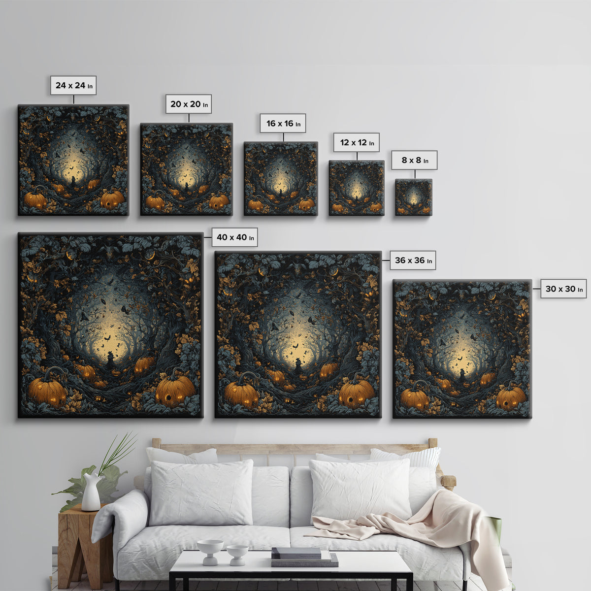 The Pumpkin Patch Maze, Square Wall Art, Dark Halloween Decor, Canvas Print, Halloween Wall Decor, Gothic Home Decor, Collectible Wall Decor