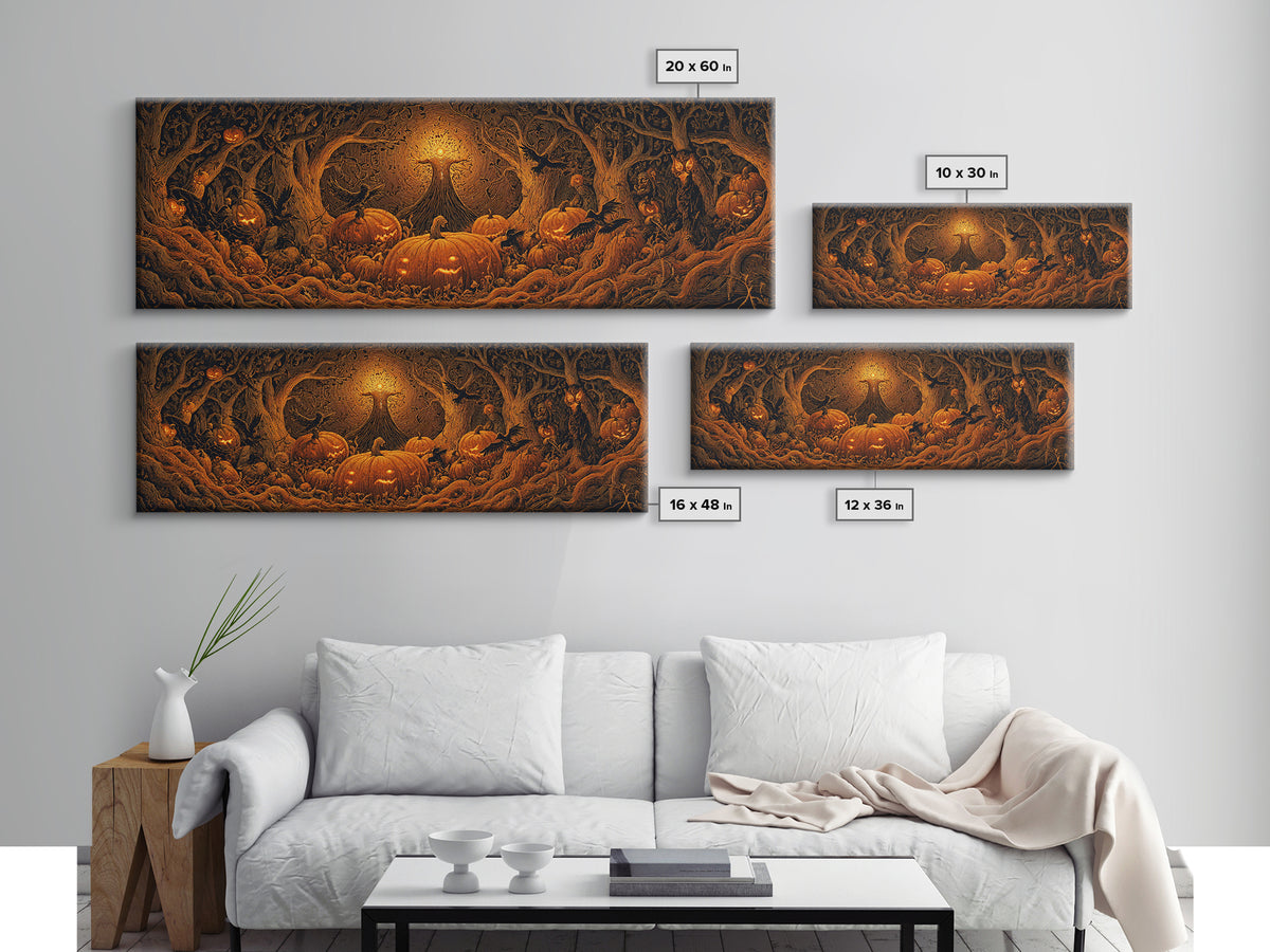 The Pumpkin Patch Maze, Extra Wide Wall Art, Spooky Home Decor, Canvas Print, Halloween Wall Decor, Gothic Home Decor
