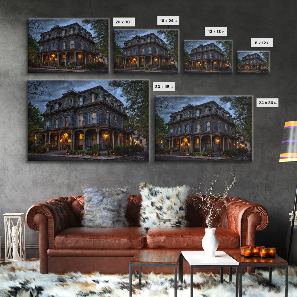 The Haunted Hotel, Landscape Wall Art, Haunted Gothic Art, Framed Canvas Print, Halloween Wall Decor, Gothic Home Decor