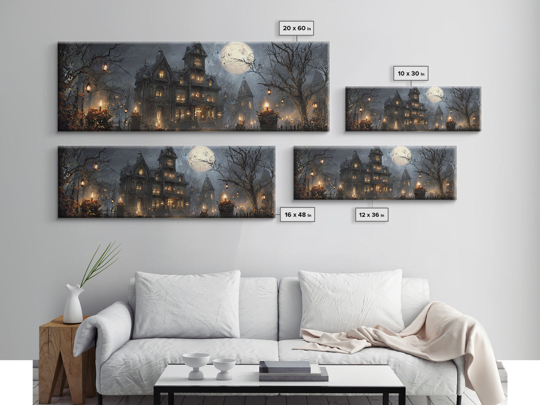 The Haunted Hotel, Extra Wide Wall Art, Dark Halloween Decor, Canvas Print, Halloween Wall Decor, Gothic Home Decor, Spooky Wall Decor