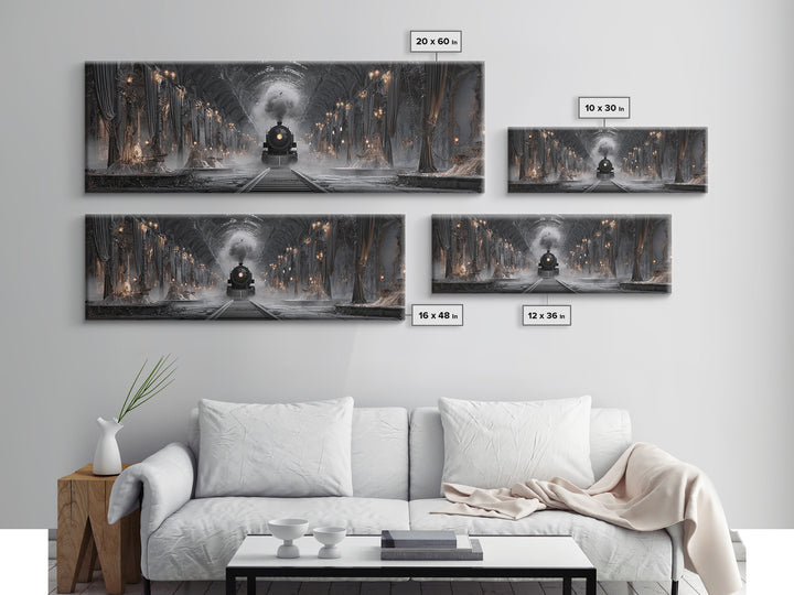 The Abandoned Train Station, Extra Wide Wall Art, Haunted Gothic Art, Framed Canvas Print, Halloween Wall Decor, Gothic Home Decor