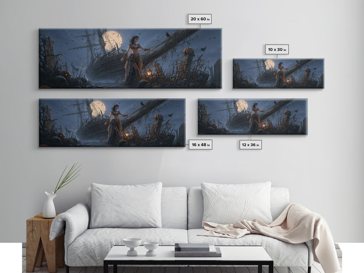The Shipwreck Cove, Extra Wide Wall Art, Gothic Horror Wall Art, Framed Canvas Print, Halloween Wall Decor, Gothic Home Decor