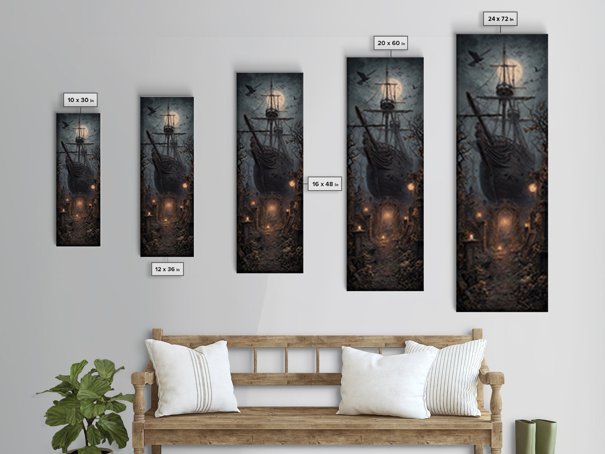 The Shipwreck Cove, Tall Narrow Wall Art, Macabre Wall Art, Framed Canvas Print, Halloween Wall Decor, Gothic Home Decor, Dark Fantasy Art