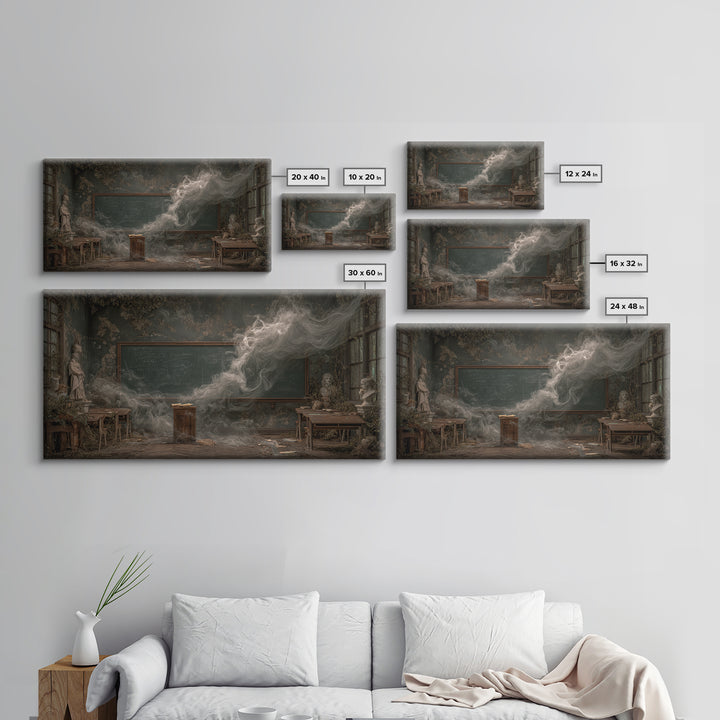 The Silent Schoolhouse, Wide Panoramic Art, Haunted Gothic Art, Framed Canvas Print, Halloween Wall Decor, Gothic Home Decor