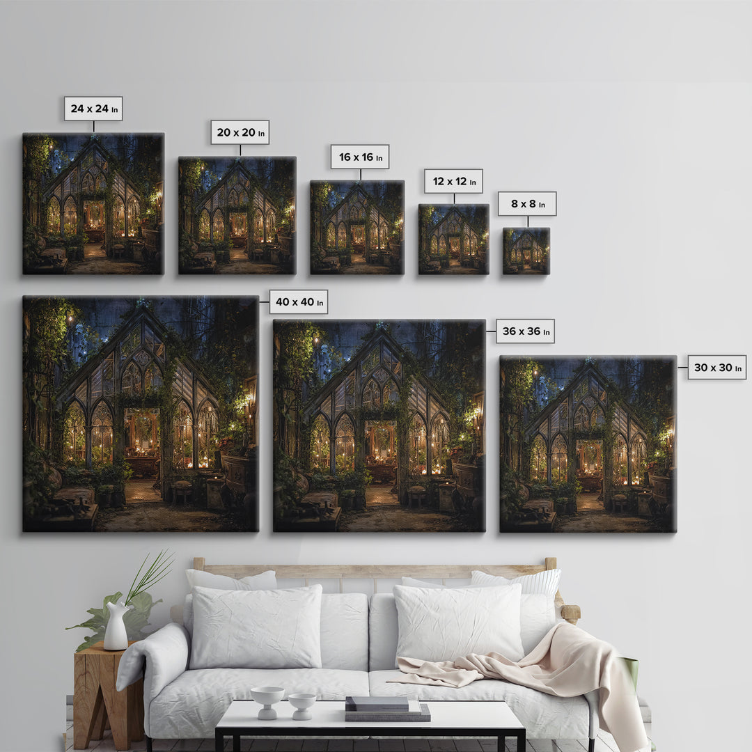 The Cemetery Greenhouse, Square Wall Art, Macabre Wall Art, Framed Canvas Print, Halloween Wall Decor, Gothic Home Decor, Spooky Wall Decor