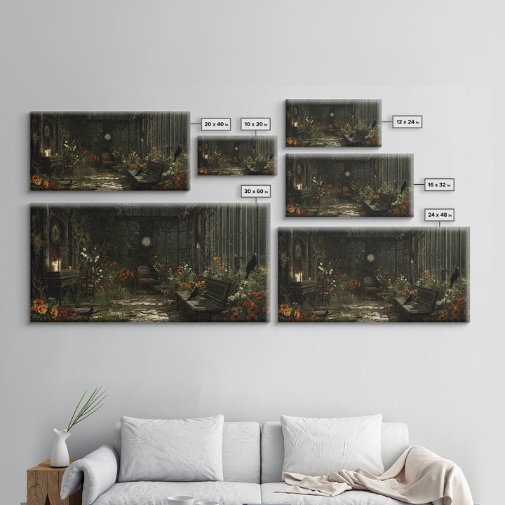 The Cemetery Greenhouse, Wide Panoramic Art, Spooky Home Decor, Canvas Print, Halloween Wall Decor, Gothic Home Decor, Horror Wall Art