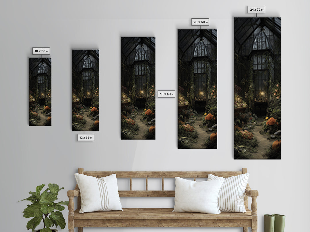 The Cemetery Greenhouse, Tall Narrow Wall Art, Dark Fantasy Wall Art, Canvas Print, Halloween Wall Decor, Gothic Home Decor, Halloween Decor