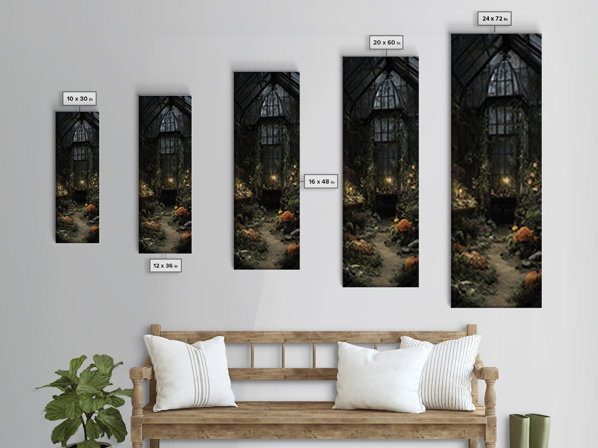 The Cemetery Greenhouse, Tall Narrow Wall Art, Dark Fantasy Wall Art, Canvas Print, Halloween Wall Decor, Gothic Home Decor, Halloween Decor