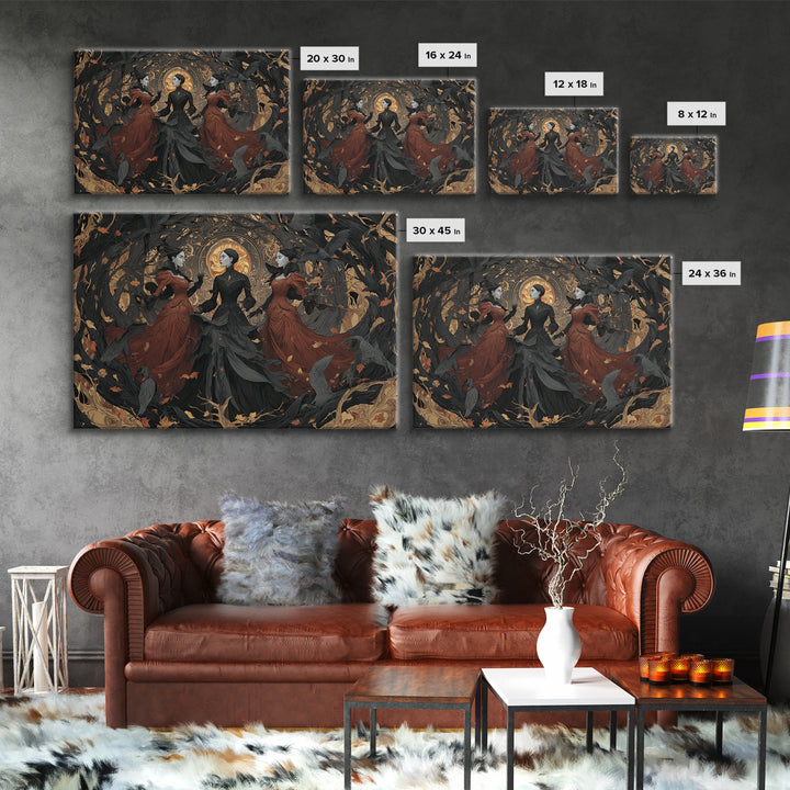 The Midnight Masquerade, Landscape Wall Art, Macabre Wall Art, Framed Canvas Print, Halloween Wall Decor, Gothic Home Decor