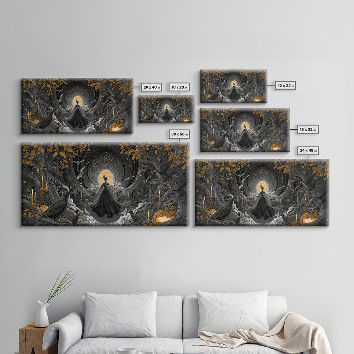 The Midnight Masquerade, Wide Panoramic Art, Haunted Gothic Art, Framed Canvas Print, Halloween Wall Decor, Gothic Home Decor