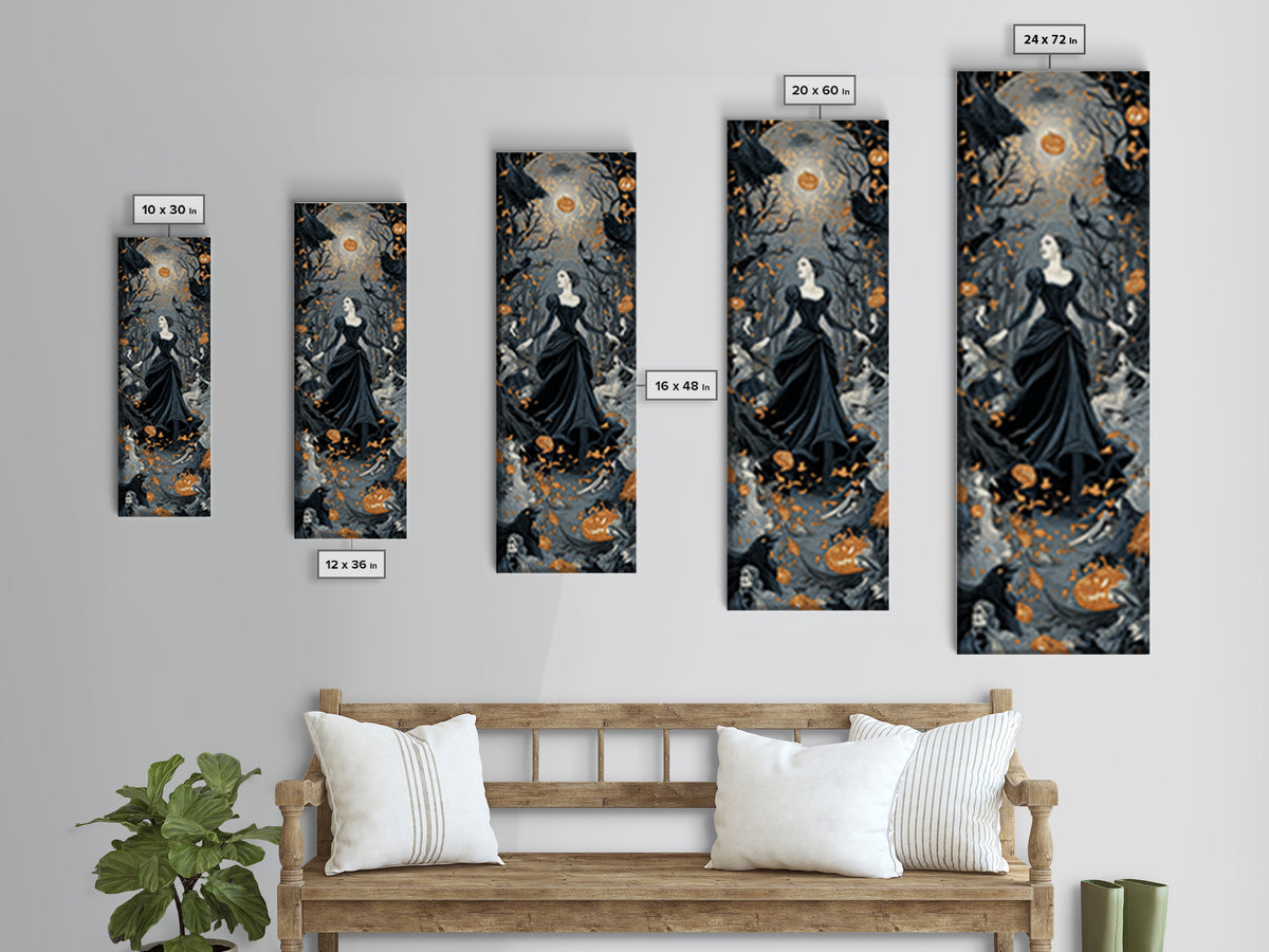 The Midnight Masquerade, Tall Narrow Wall Art, Macabre Wall Art, Framed Canvas Print, Halloween Wall Decor, Gothic Home Decor