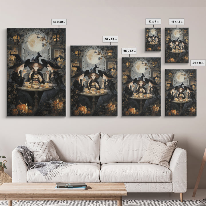The Witches' Tea Party, Vertical Wall Art, Macabre Wall Art, Framed Canvas Print, Halloween Wall Decor, Gothic Home Decor, Halloween Decor
