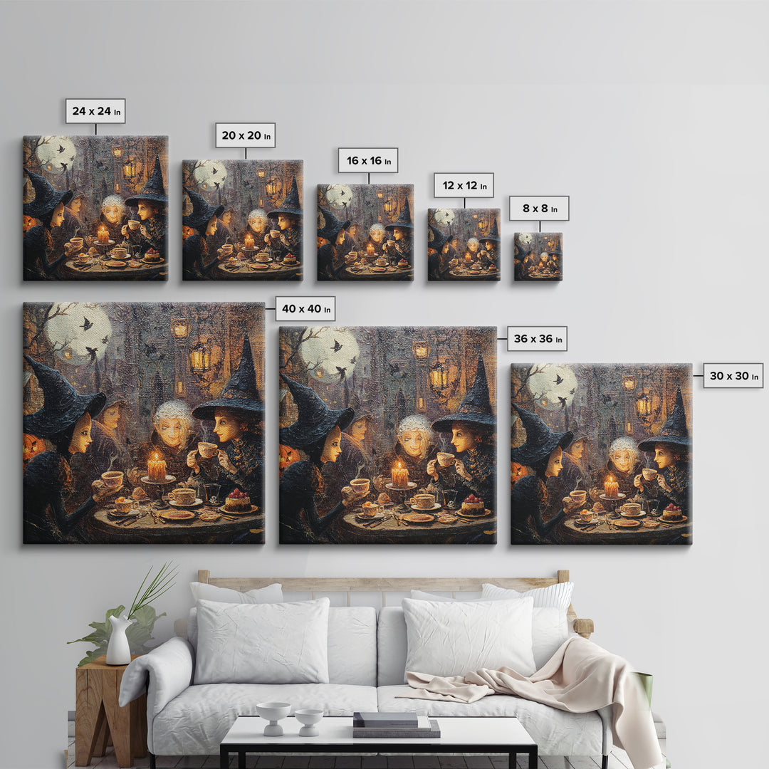 The Witches' Tea Party, Square Wall Art, Gothic Horror Wall Art, Framed Canvas Print, Halloween Wall Decor, Gothic Home Decor