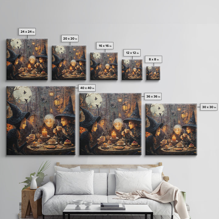 The Witches' Tea Party, Square Wall Art, Gothic Horror Wall Art, Framed Canvas Print, Halloween Wall Decor, Gothic Home Decor