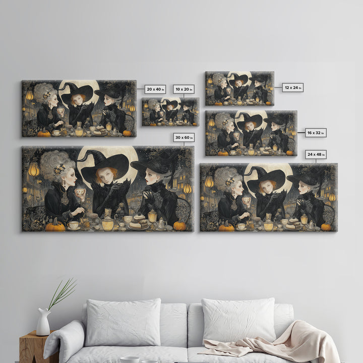 The Witches' Tea Party, Wide Panoramic Art, Dark Halloween Decor, Canvas Print, Halloween Wall Decor, Gothic Home Decor, Horror Wall Art