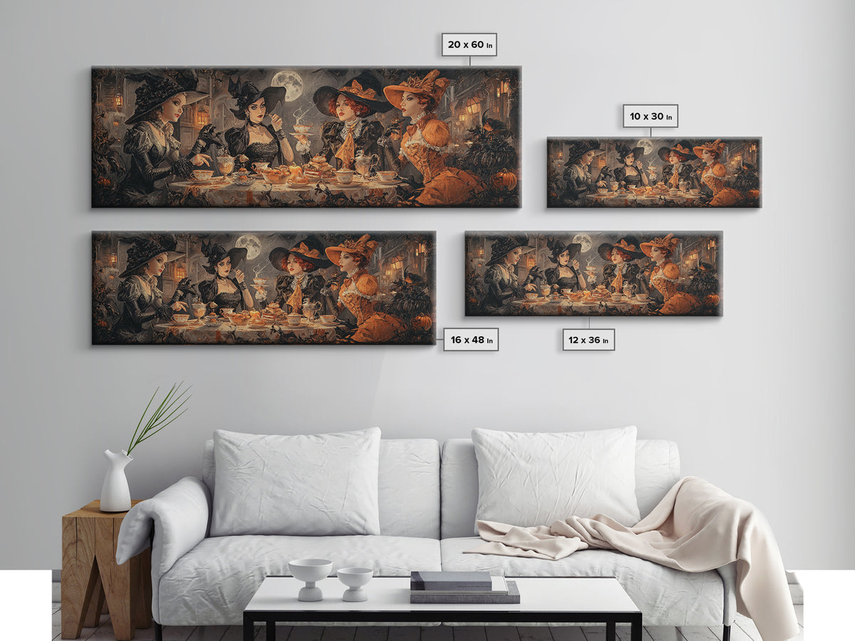 The Witches' Tea Party, Extra Wide Wall Art, Dark Fantasy Wall Art, Canvas Print, Halloween Wall Decor, Gothic Home Decor