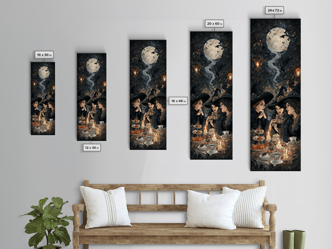 The Witches' Tea Party, Tall Narrow Wall Art, Spooky Home Decor, Canvas Print, Halloween Wall Decor, Gothic Home Decor, Horror Wall Art