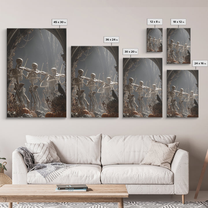 The Skeleton Orchestra, Vertical Wall Art, Dark Halloween Decor, Canvas Print, Halloween Wall Decor, Gothic Home Decor