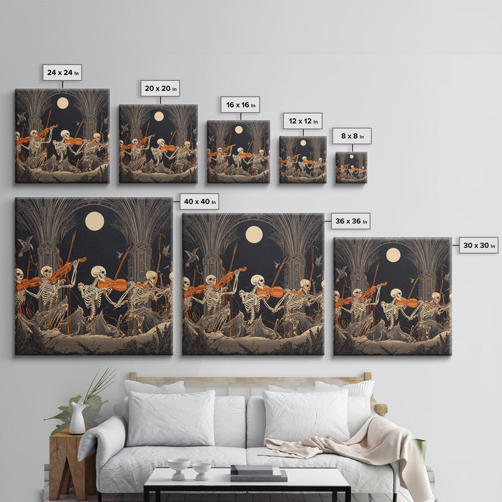 The Skeleton Orchestra, Square Wall Art, Gothic Horror Wall Art, Framed Canvas Print, Halloween Wall Decor, Gothic Home Decor
