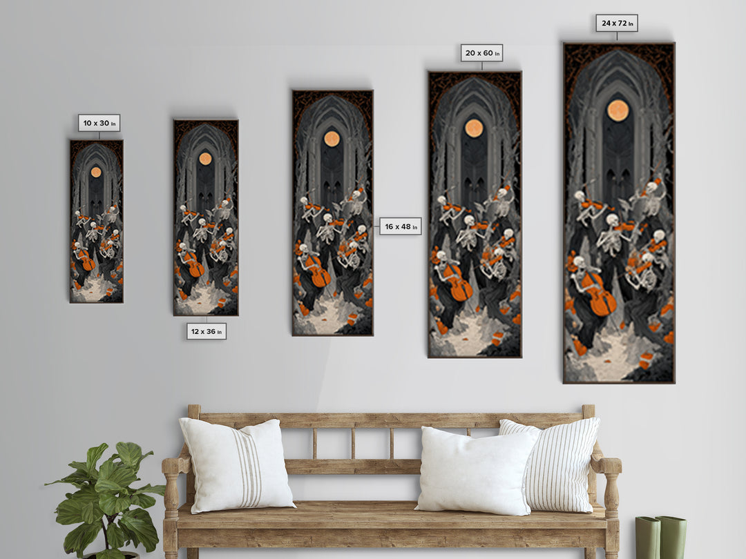 The Skeleton Orchestra, Tall Narrow Wall Art, Dark Halloween Decor, Canvas Print, Halloween Wall Decor, Gothic Home Decor, Dark Fantasy Art