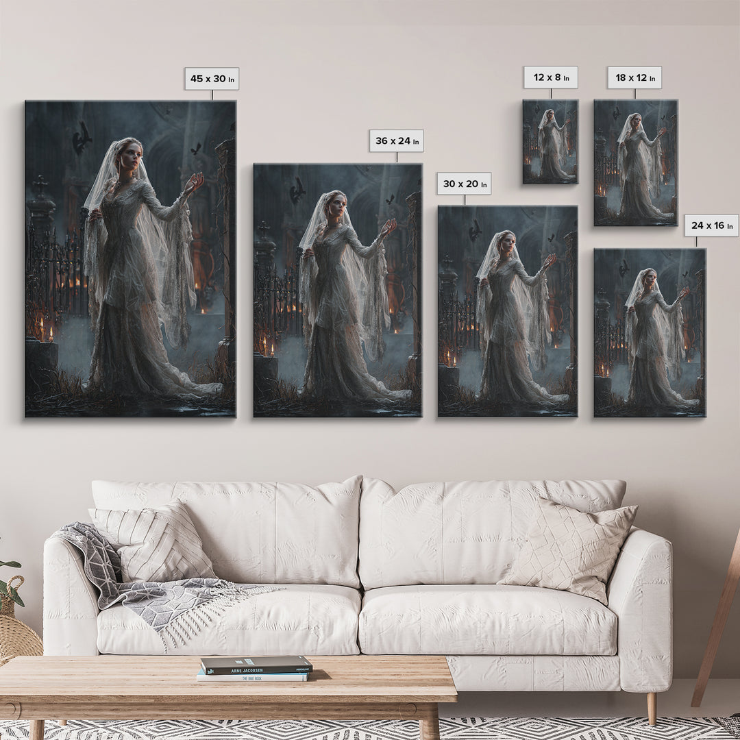 The Ghost Wedding, Vertical Wall Art, Gothic Horror Wall Art, Framed Canvas Print, Halloween Wall Decor, Gothic Home Decor