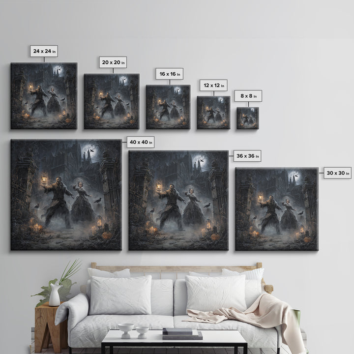 The Ghost Wedding, Square Wall Art, Gothic Horror Wall Art, Framed Canvas Print, Halloween Wall Decor, Gothic Home Decor, Halloween Decor