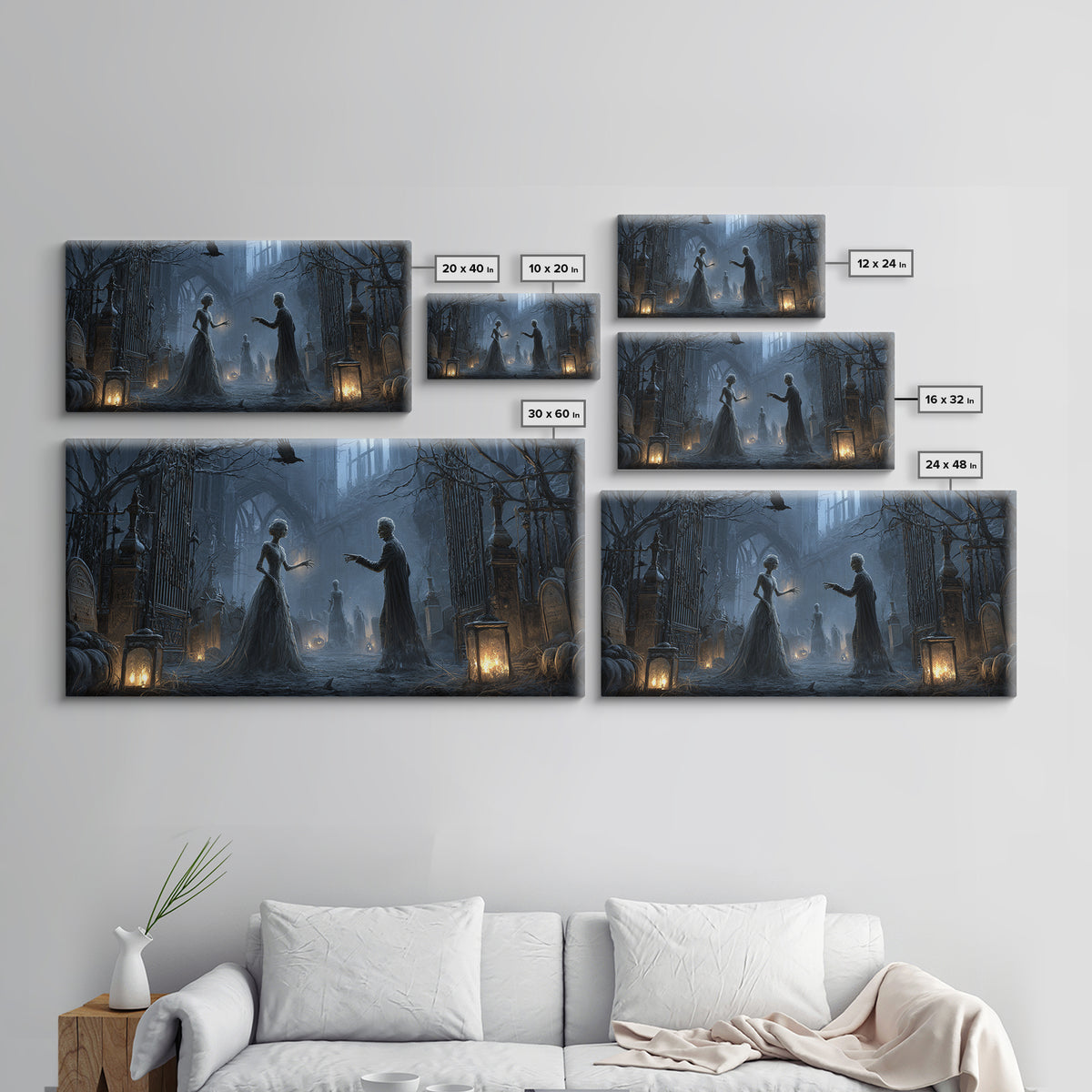 The Ghost Wedding, Wide Panoramic Art, Gothic Horror Wall Art, Framed Canvas Print, Halloween Wall Decor, Gothic Home Decor