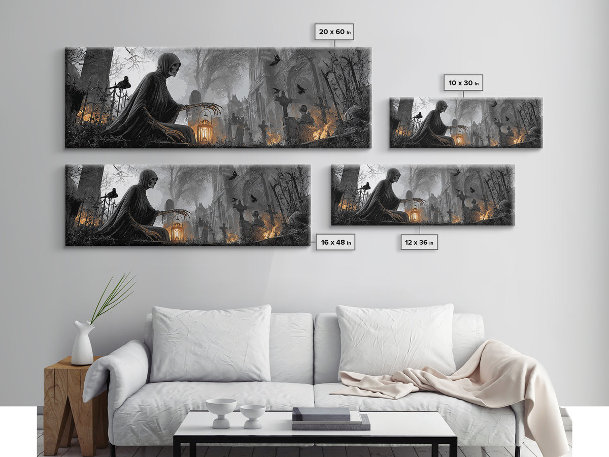 The Ghost Wedding, Extra Wide Wall Art, Dark Halloween Decor, Canvas Print, Halloween Wall Decor, Gothic Home Decor, Dark Fantasy Art