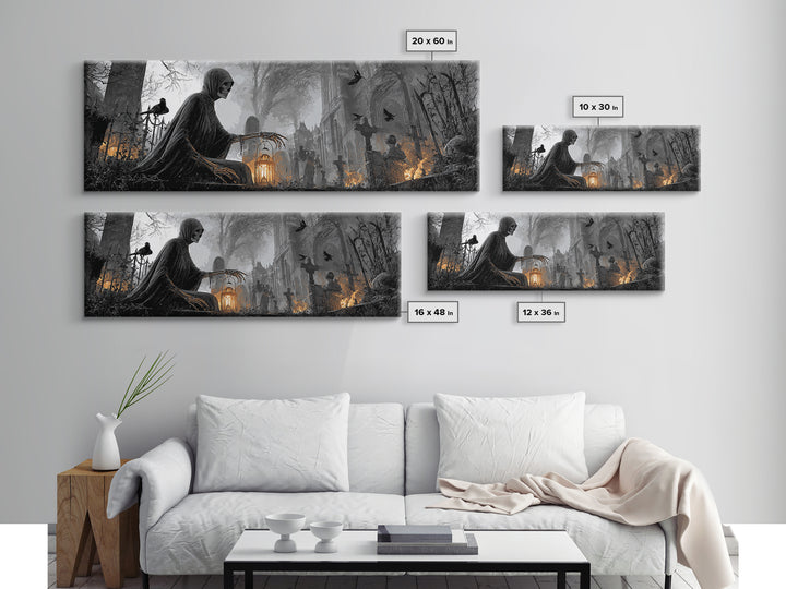 The Ghost Wedding, Extra Wide Wall Art, Dark Halloween Decor, Canvas Print, Halloween Wall Decor, Gothic Home Decor, Dark Fantasy Art
