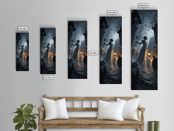 The Ghost Wedding, Tall Narrow Wall Art, Dark Fantasy Wall Art, Canvas Print, Halloween Wall Decor, Gothic Home Decor, Halloween Wall Art