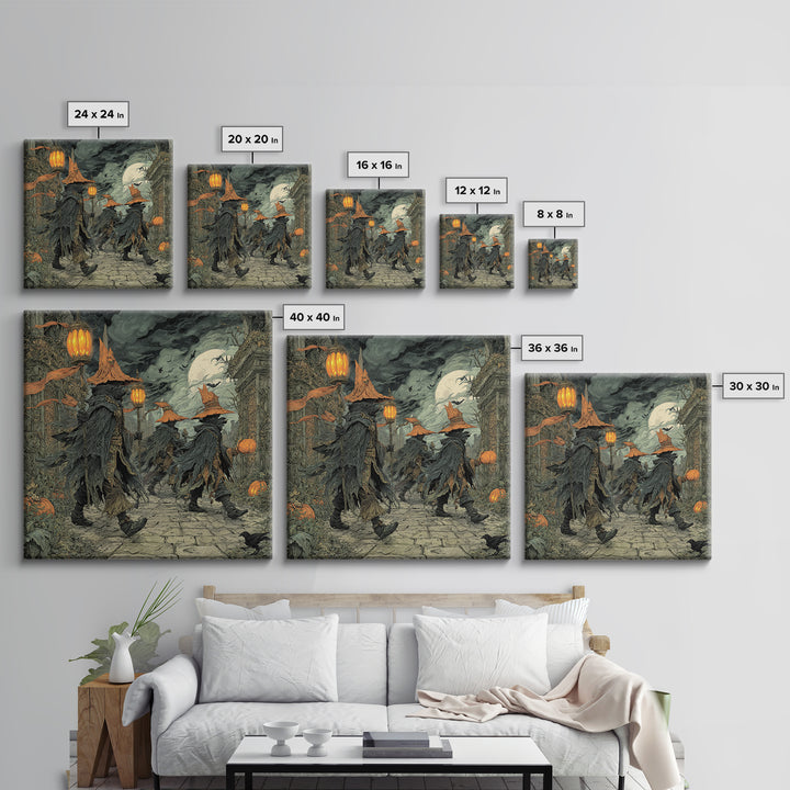 The Monster Parade, Square Wall Art, Haunted Gothic Art, Framed Canvas Print, Halloween Wall Decor, Gothic Home Decor, Dark Fantasy Art