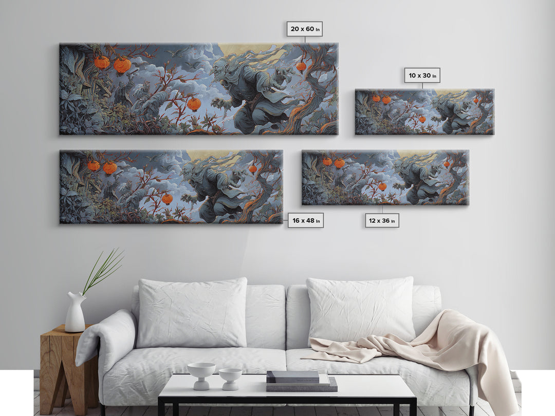 The Monster Parade, Extra Wide Wall Art, Haunted Gothic Art, Framed Canvas Print, Halloween Wall Decor, Gothic Home Decor