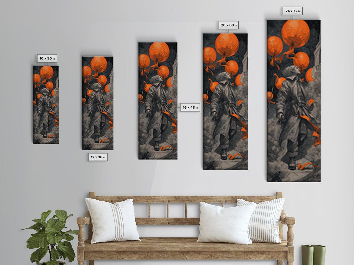 The Monster Parade, Tall Narrow Wall Art, Gothic Horror Wall Art, Framed Canvas Print, Halloween Wall Decor, Gothic Home Decor