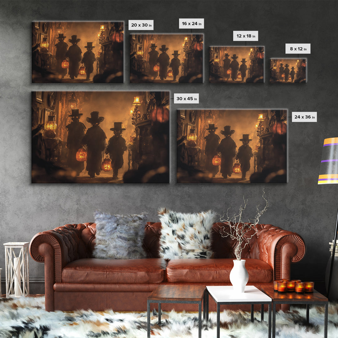 The Trick-Or-Treat Procession, Landscape Wall Art, Haunted Gothic Art, Framed Canvas Print, Halloween Wall Decor, Gothic Home Decor