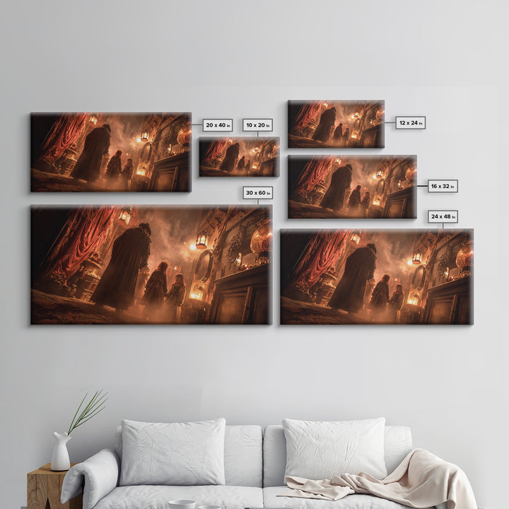 The Trick-Or-Treat Procession, Wide Panoramic Art, Gothic Horror Wall Art, Framed Canvas Print, Halloween Wall Decor, Gothic Home Decor