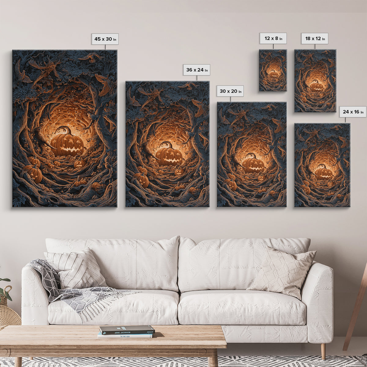 The Pumpkin-Carving Ritual, Vertical Wall Art, Haunted Gothic Art, Framed Canvas Print, Halloween Wall Decor, Gothic Home Decor