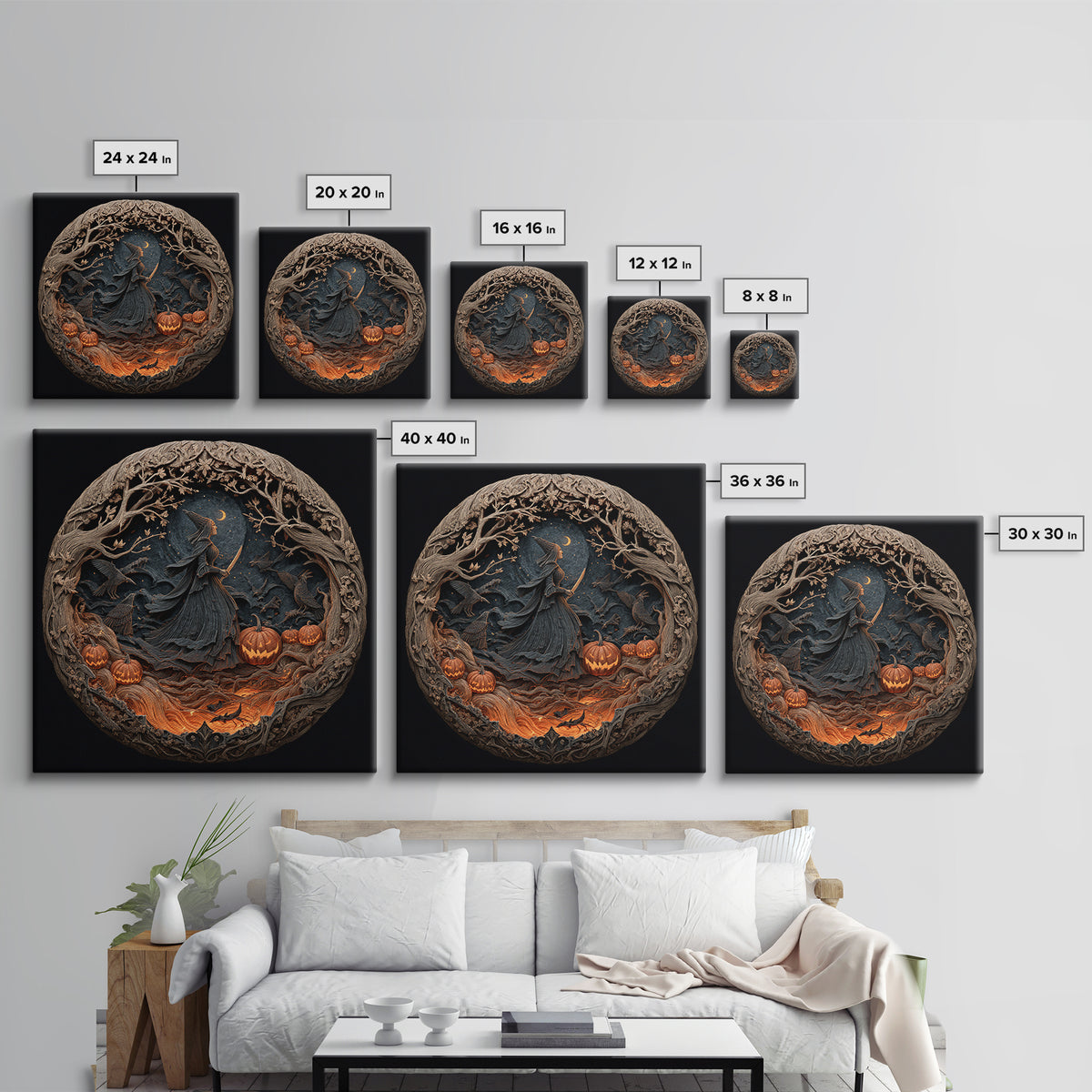 The Pumpkin-Carving Ritual, Square Wall Art, Haunted Gothic Art, Framed Canvas Print, Halloween Wall Decor, Gothic Home Decor
