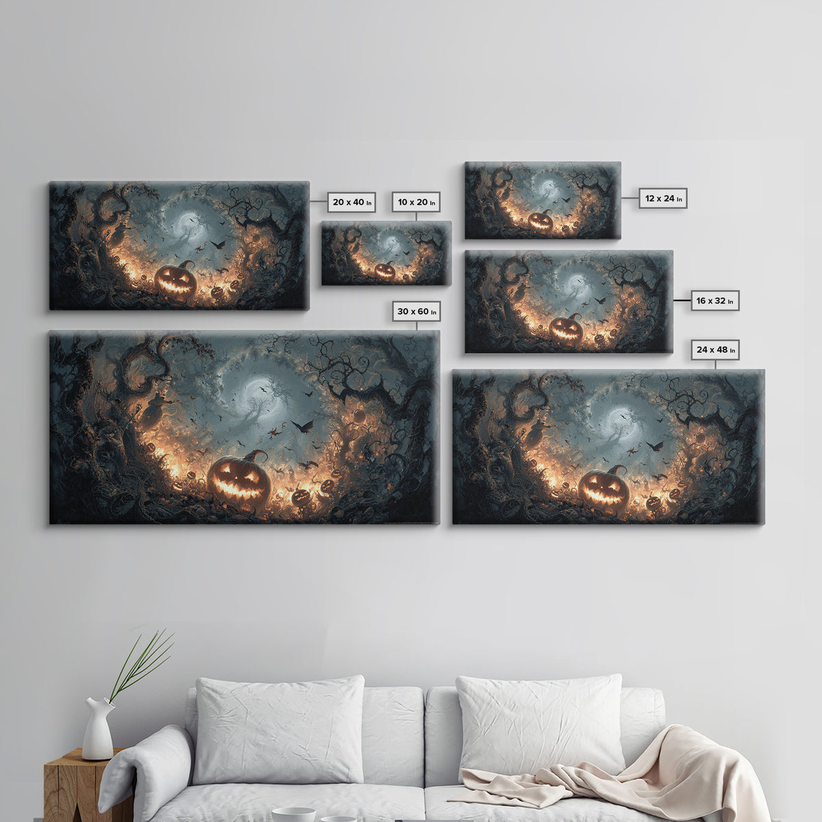 The Pumpkin-Carving Ritual, Wide Panoramic Art, Dark Fantasy Wall Art, Canvas Print, Halloween Wall Decor, Gothic Home Decor