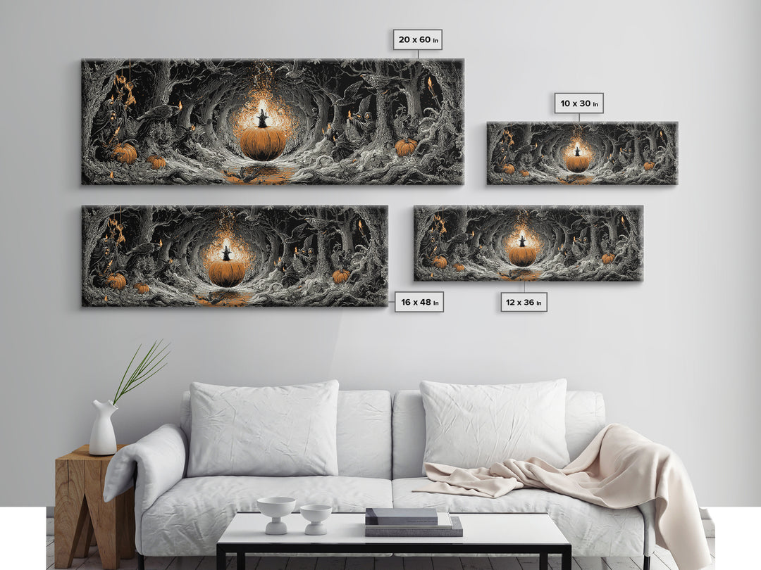 The Pumpkin-Carving Ritual, Extra Wide Wall Art, Macabre Wall Art, Framed Canvas Print, Halloween Wall Decor, Gothic Home Decor