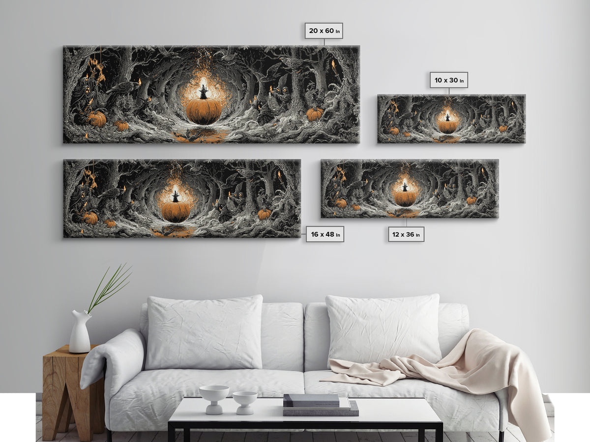 The Pumpkin-Carving Ritual, Extra Wide Wall Art, Macabre Wall Art, Framed Canvas Print, Halloween Wall Decor, Gothic Home Decor
