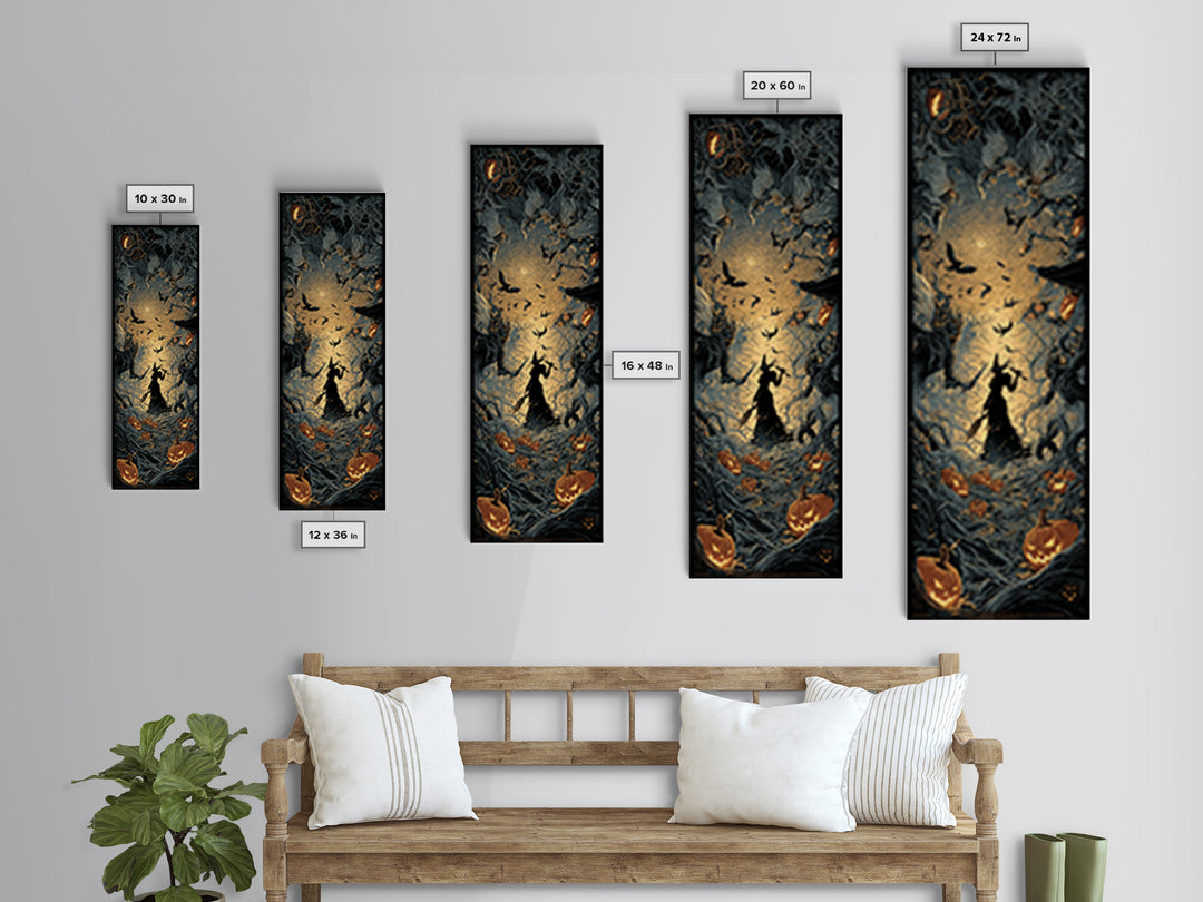 The Pumpkin-Carving Ritual, Tall Narrow Wall Art, Gothic Horror Wall Art, Framed Canvas Print, Halloween Wall Decor, Gothic Home Decor