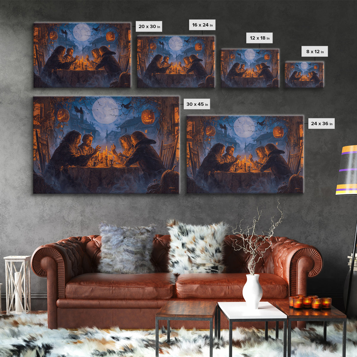 The Candlelit Seance, Landscape Wall Art, Gothic Horror Wall Art, Framed Canvas Print, Halloween Wall Decor, Gothic Home Decor