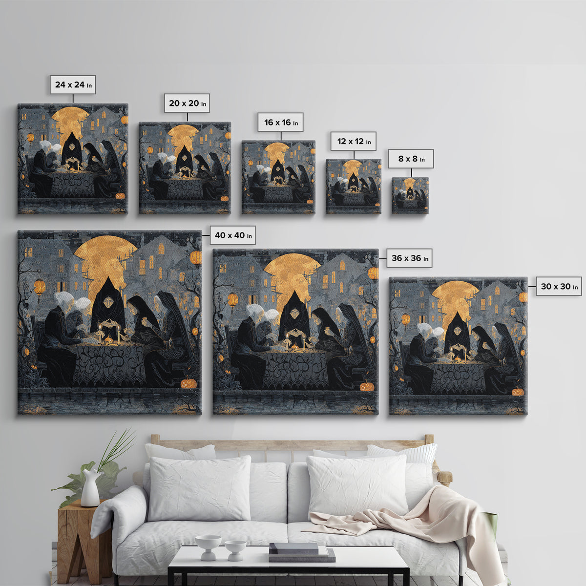 The Candlelit Seance, Square Wall Art, Dark Halloween Decor, Canvas Print, Halloween Wall Decor, Gothic Home Decor, Spooky Wall Decor