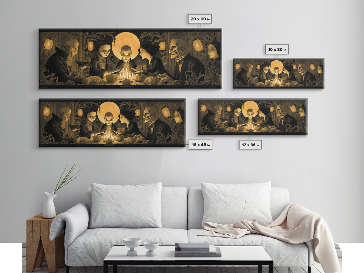The Candlelit Seance, Extra Wide Wall Art, Gothic Horror Wall Art, Framed Canvas Print, Halloween Wall Decor, Gothic Home Decor