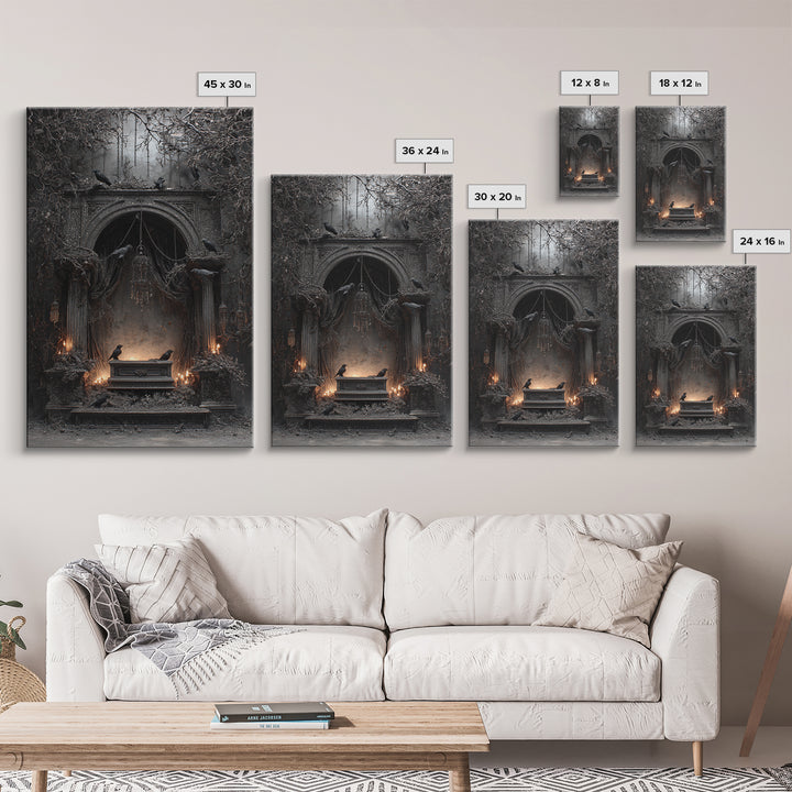 The Raven Funeral, Vertical Wall Art, Gothic Horror Wall Art, Framed Canvas Print, Halloween Wall Decor, Gothic Home Decor, Dark Fantasy Art