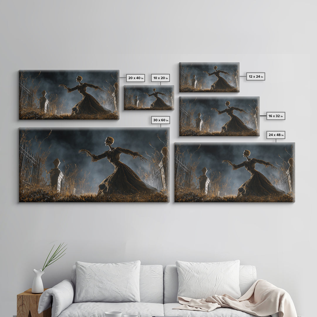 The Graveyard Dance, Wide Panoramic Art, Spooky Home Decor, Canvas Print, Halloween Wall Decor, Gothic Home Decor, Halloween Wall Art