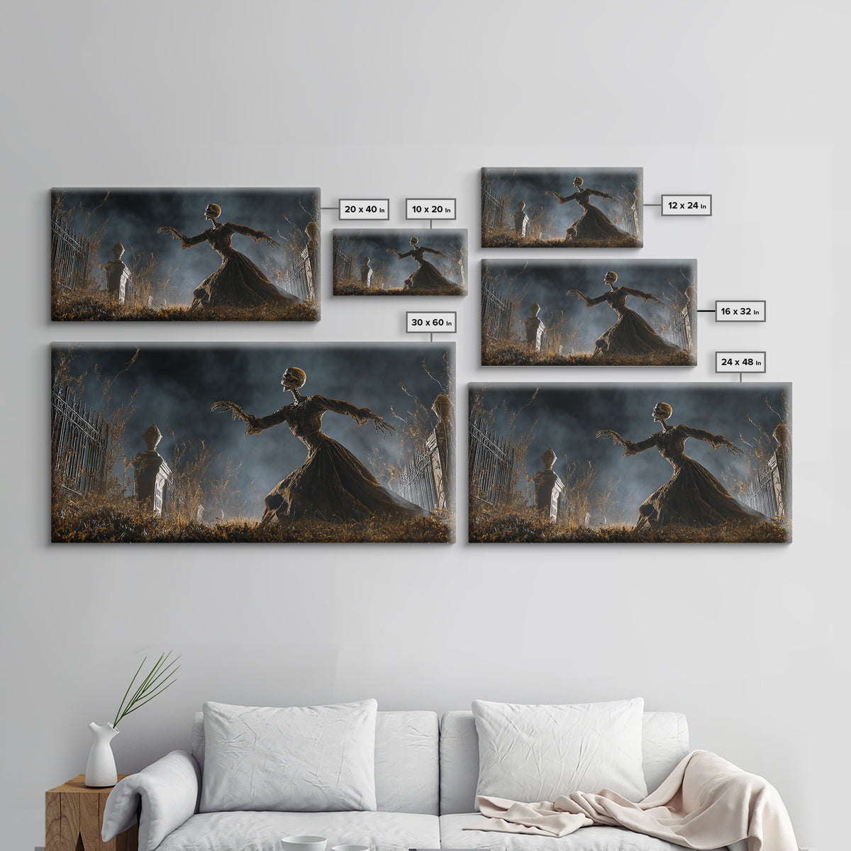 The Graveyard Dance, Wide Panoramic Art, Spooky Home Decor, Canvas Print, Halloween Wall Decor, Gothic Home Decor, Halloween Wall Art