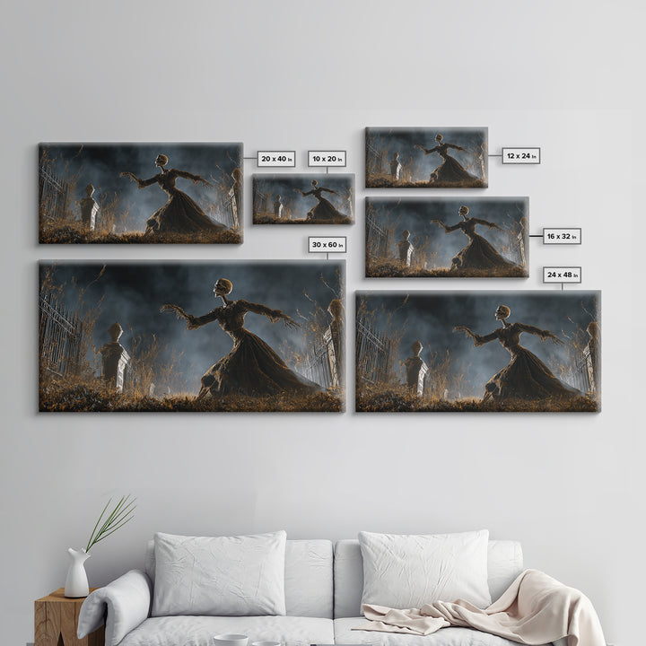The Graveyard Dance, Wide Panoramic Art, Spooky Home Decor, Canvas Print, Halloween Wall Decor, Gothic Home Decor, Halloween Wall Art